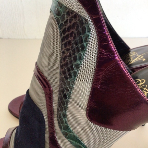 ALEJANDRO INGELMO METALLIC MESH SNAKESKIN  HIGH HEEL SLIDES SIZE 38.5/8.5 - Picture 5 of 15